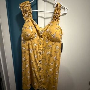 No Boundaries Yellow Ruched Tank Top with Buttoned Front